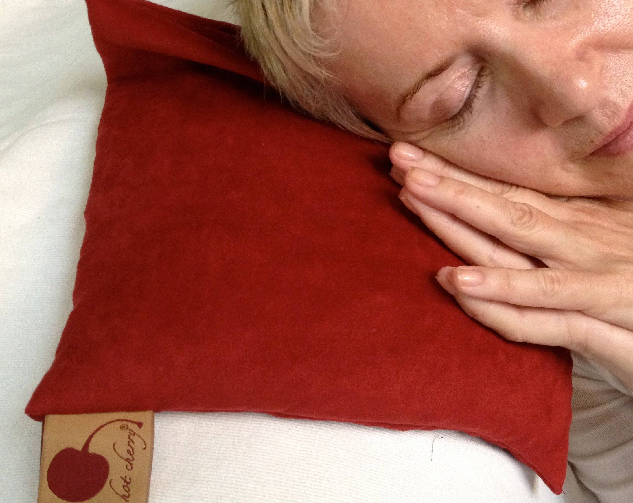 Hot Cherry Pillows - Wholesale Hot/Cold Compress - Hot Cherry Square Pillow in Plush Red Ultra-Suede5