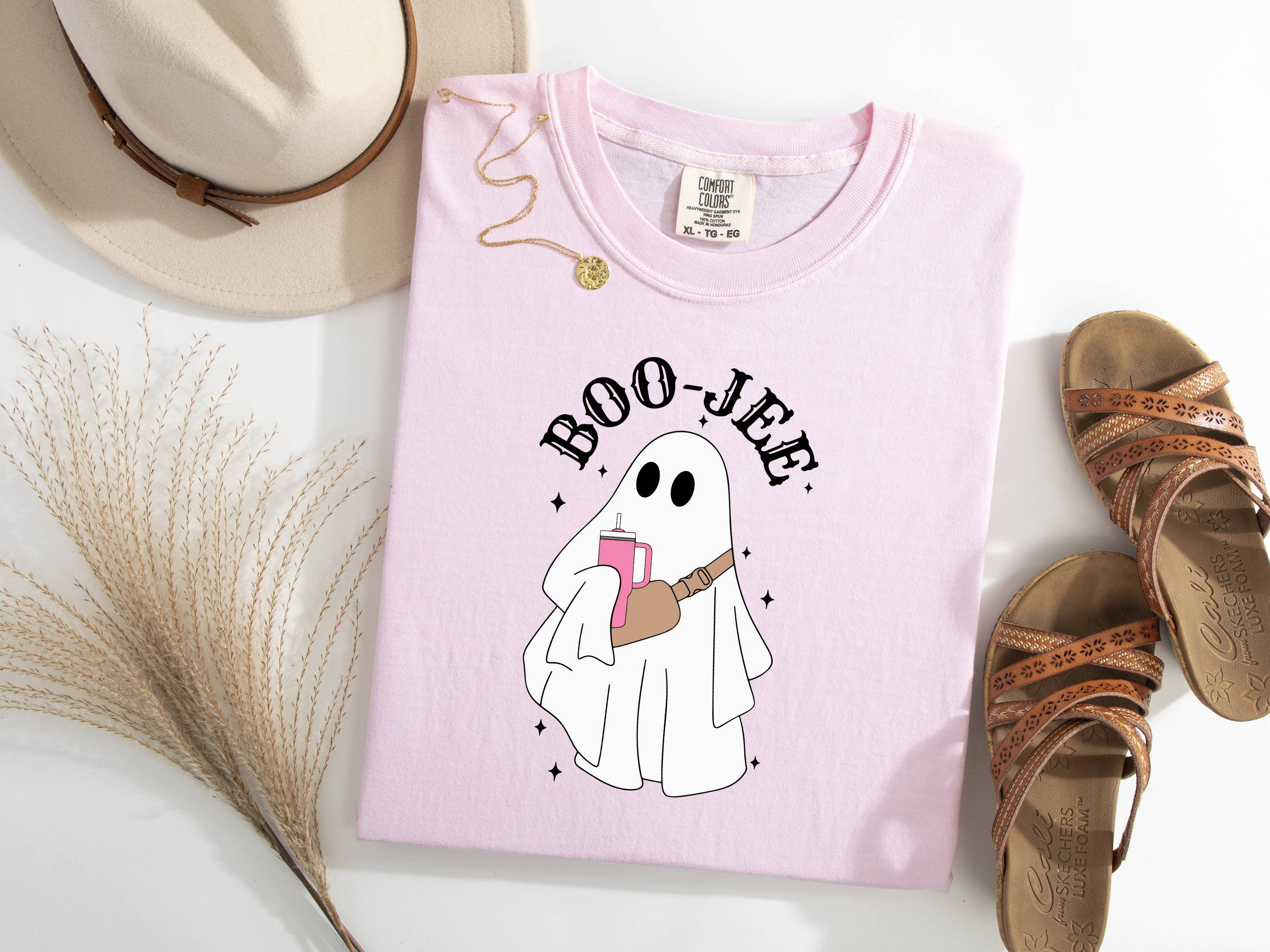 Fashion Within Boutique - Wholesale T-Shirt (Graphic) - Women's - Boojee Boujie Tumbler Crossbody Ghost Falloween Halloween Tshirt