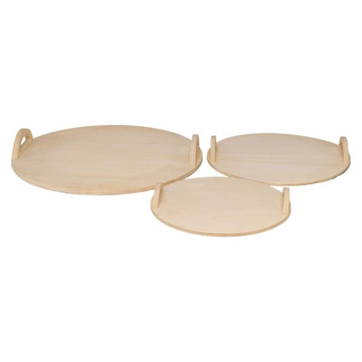 Deffrennes - Wholesale Serving Tray - Natural wood round tray with 2 handles2