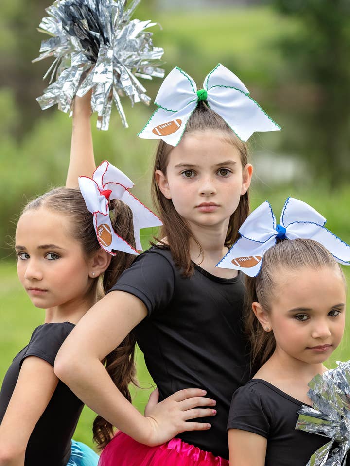 Football Embroidered Moonstitch Cheer Bows: Game Day for wholesale by The Hair Bow Company