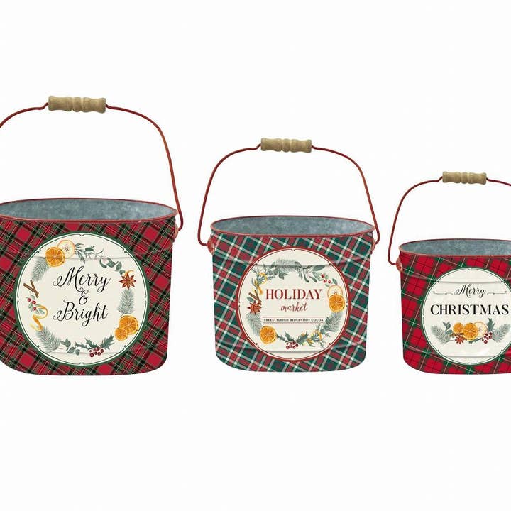 Wholesale Home Decor - Wholesale Christmas Decoration - Holiday Buckets 9in, 8in and 6in