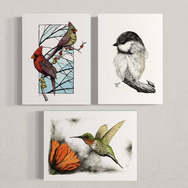 Handritade gratulationskort: Birds Pack för wholesale av Tony Rubsam Illustrations