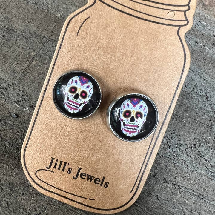 Sugar Skull Stud Earrings for wholesale by Jill's Jewels