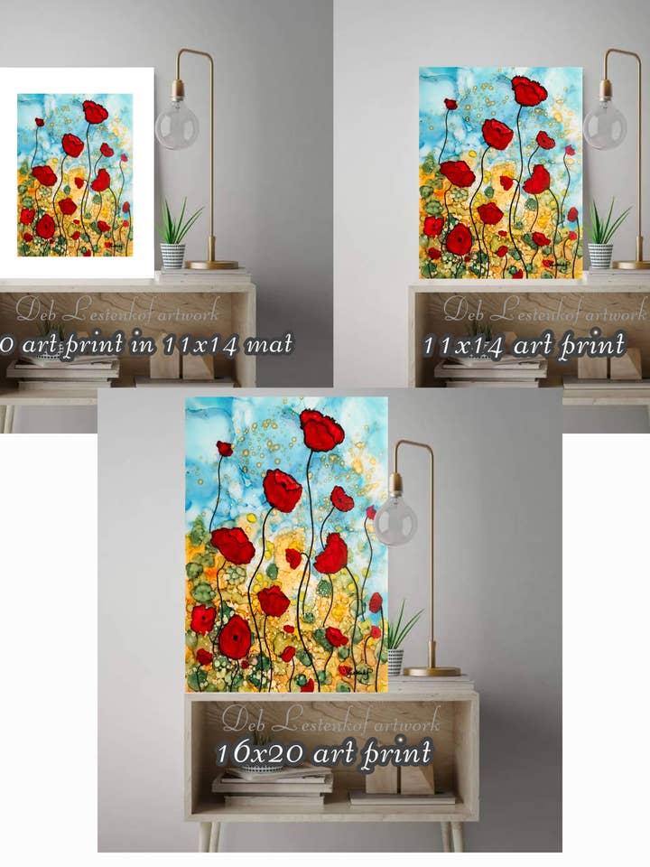 Tirages d'art floraux de l'artiste à l'encre alcoolisée Deb Lestenkof pour la vente par Deb's Creative Paws