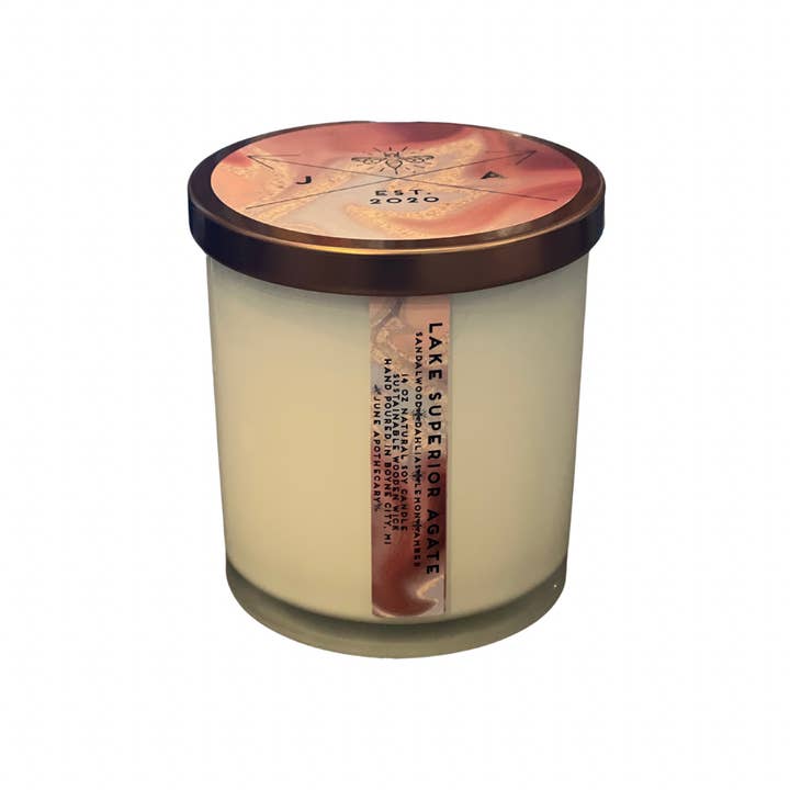 June Apothicarie - Wholesale Jar/Filled Candle - Lake Superior Agate 12oz Wooden Wick Candle - Michigan