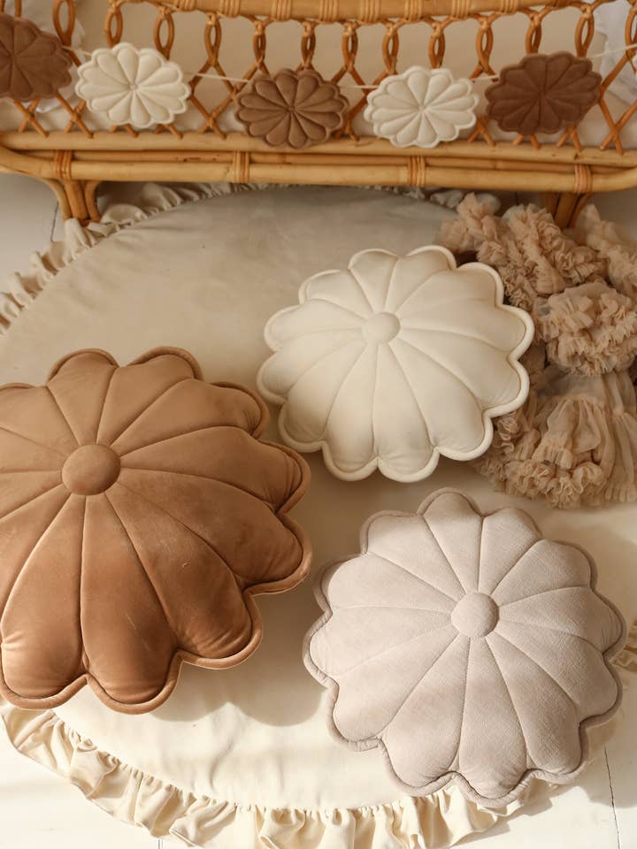 VELVET DAISY PILLOW - flower cushion (8 colours) Large size for wholesale by Babyly