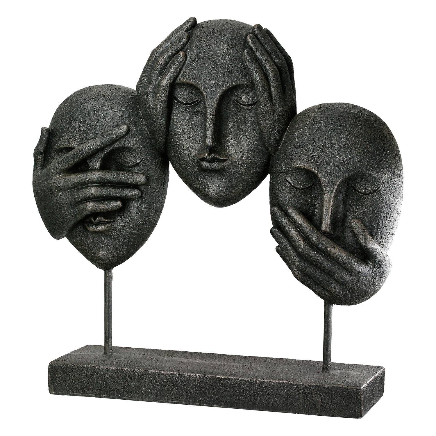 Face sculpture 3 faces, black h.29.5 cm for wholesale on Faire2