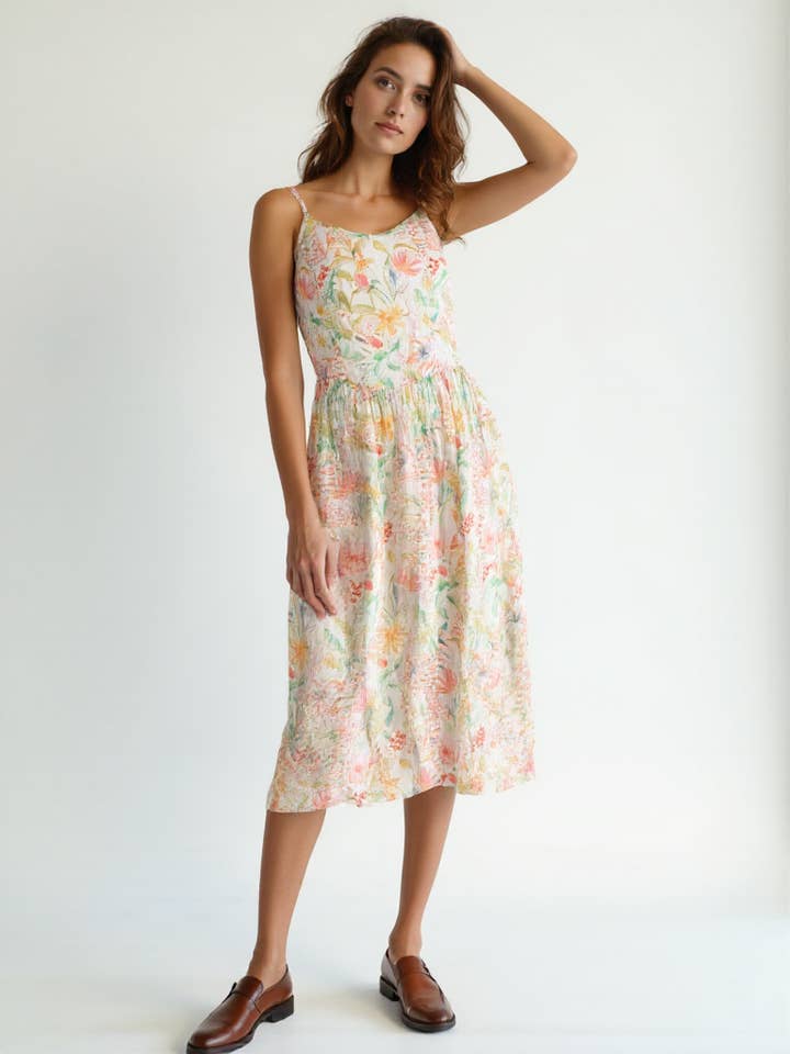 Floral Linen Cotton Midi Dress for Women for wholesale by Ariastop.com corporation
