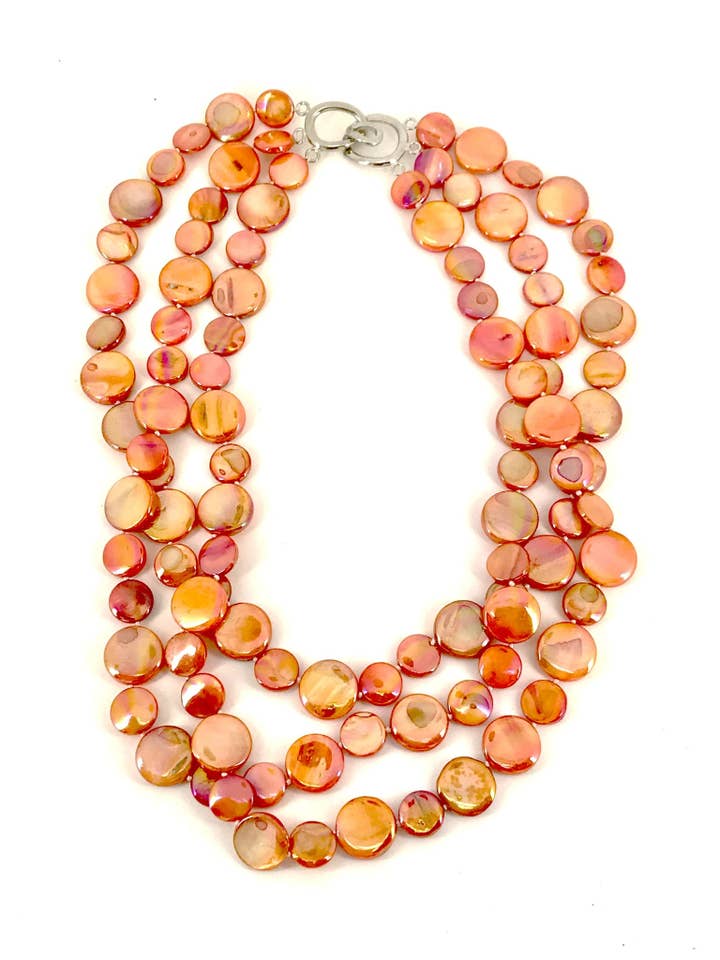 252010 - Tangerine 3 Strand MOP Halsband för wholesale av Sea Lily