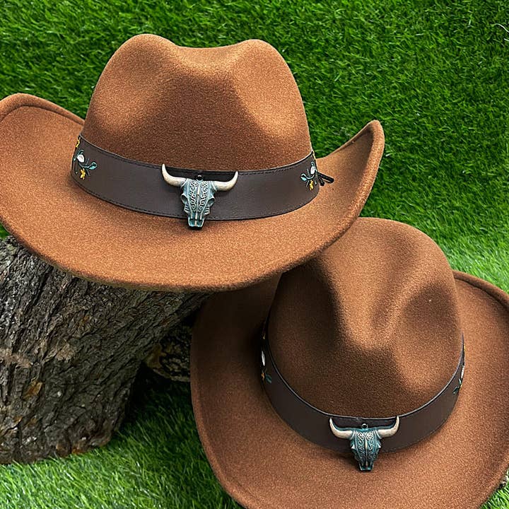 Kids Charm Online - Wholesale Cowboy Hat - Women's - WOMAN Brown Hat with Embroidered Band.