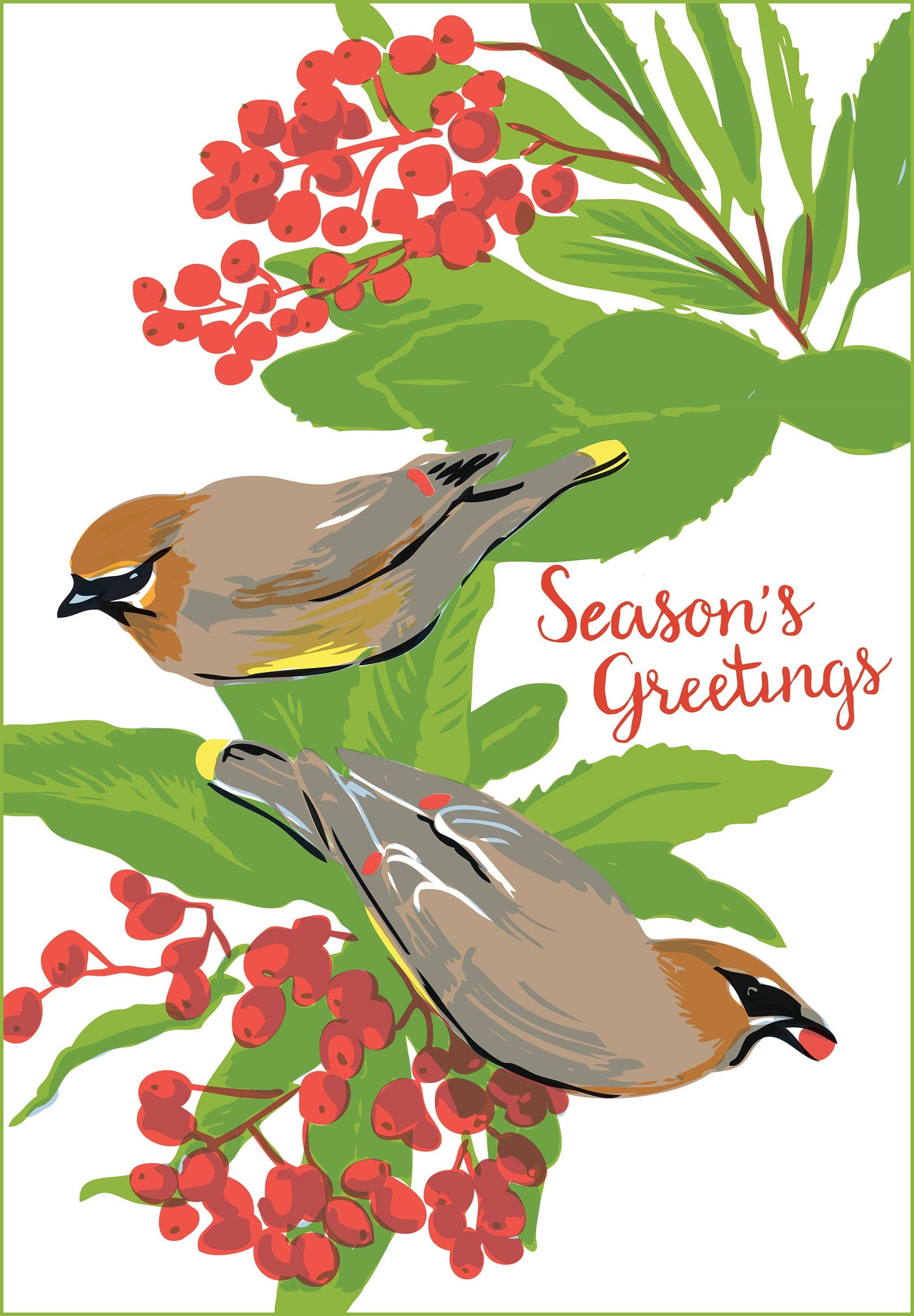 Rigel Paper - Vente Affiche d'art - RHO-94 Cedar Waxwing & Toyon - Season's Greetings Art Print