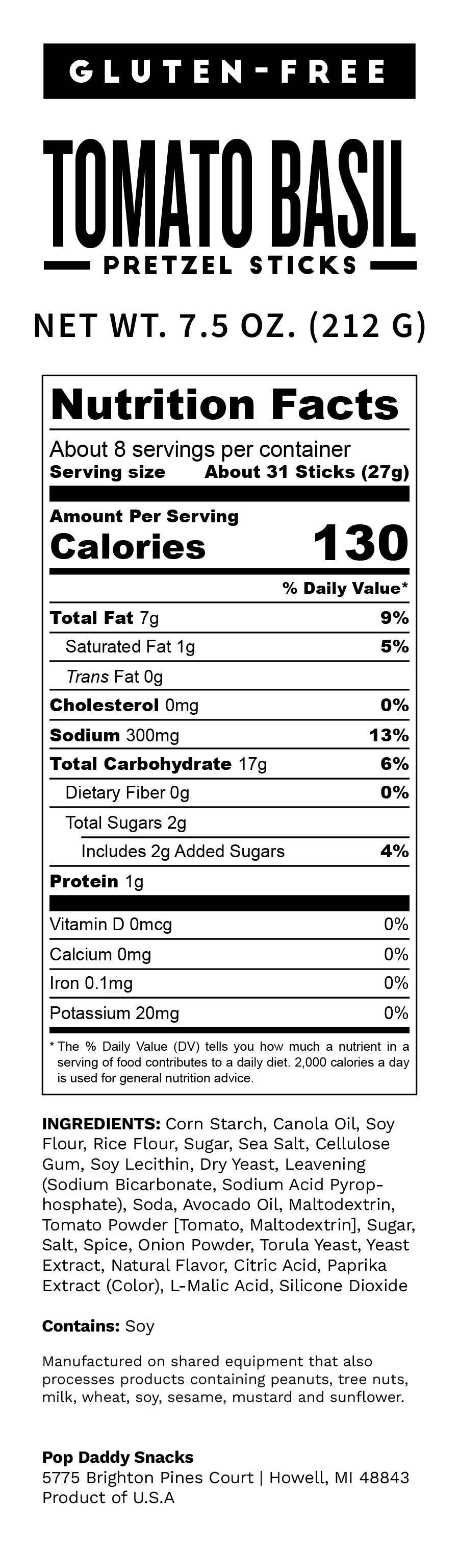 Pop Daddy Snacks - Wholesale Pretzels - NEW Gluten-Free Tomato Basil Seasoned Pretzels 7.5 oz3