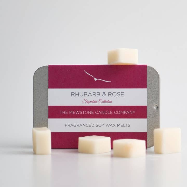 Rhubarb & Rose Wax Melt Slider Tin for wholesale by The Mewstone Candle Company