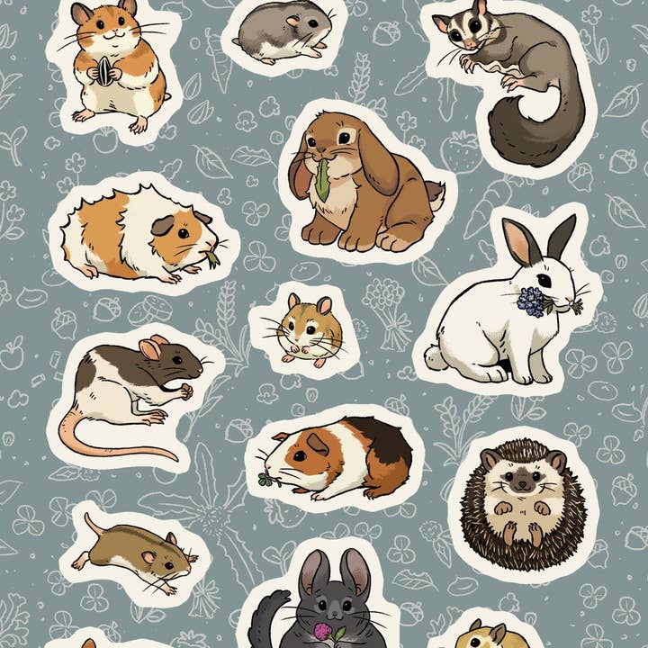 Pocket Pets Sticker Sheet for wholesale by Lucky Dewdrop Designs