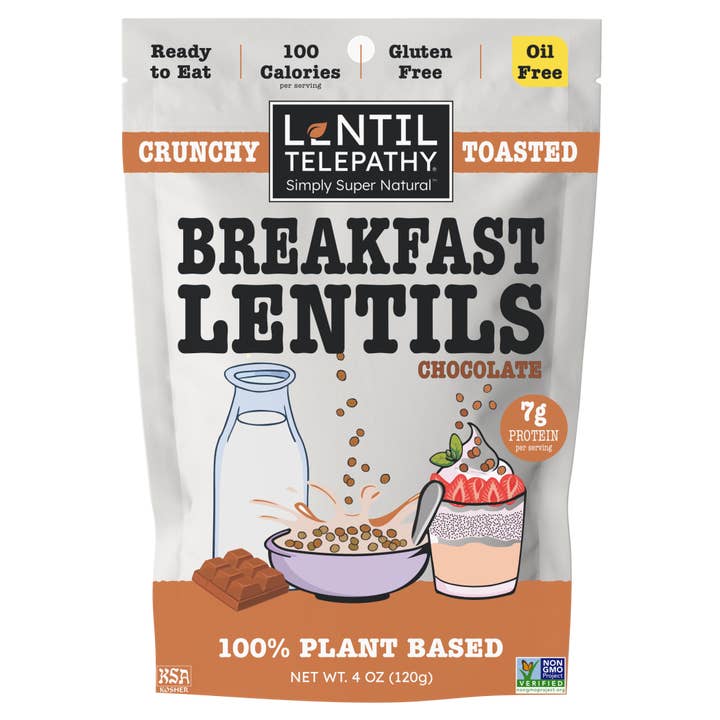 Lentil Telepathy Chocolate Crunchy Toasted Lentil Breakfast and Dessert Topper - 4oz Bags for wholesale by Lentil Telepathy