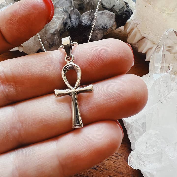 Minimal Egyptian Ankh Ancient Symbol Silver Pendant Necklace for wholesale by Farmhouse Moon