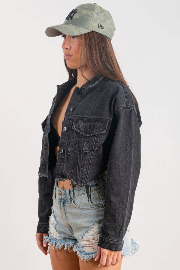 Trio Urban - Wholesale Denim Jacket - Women's - Rock and Roll Crop Denim Jacket2