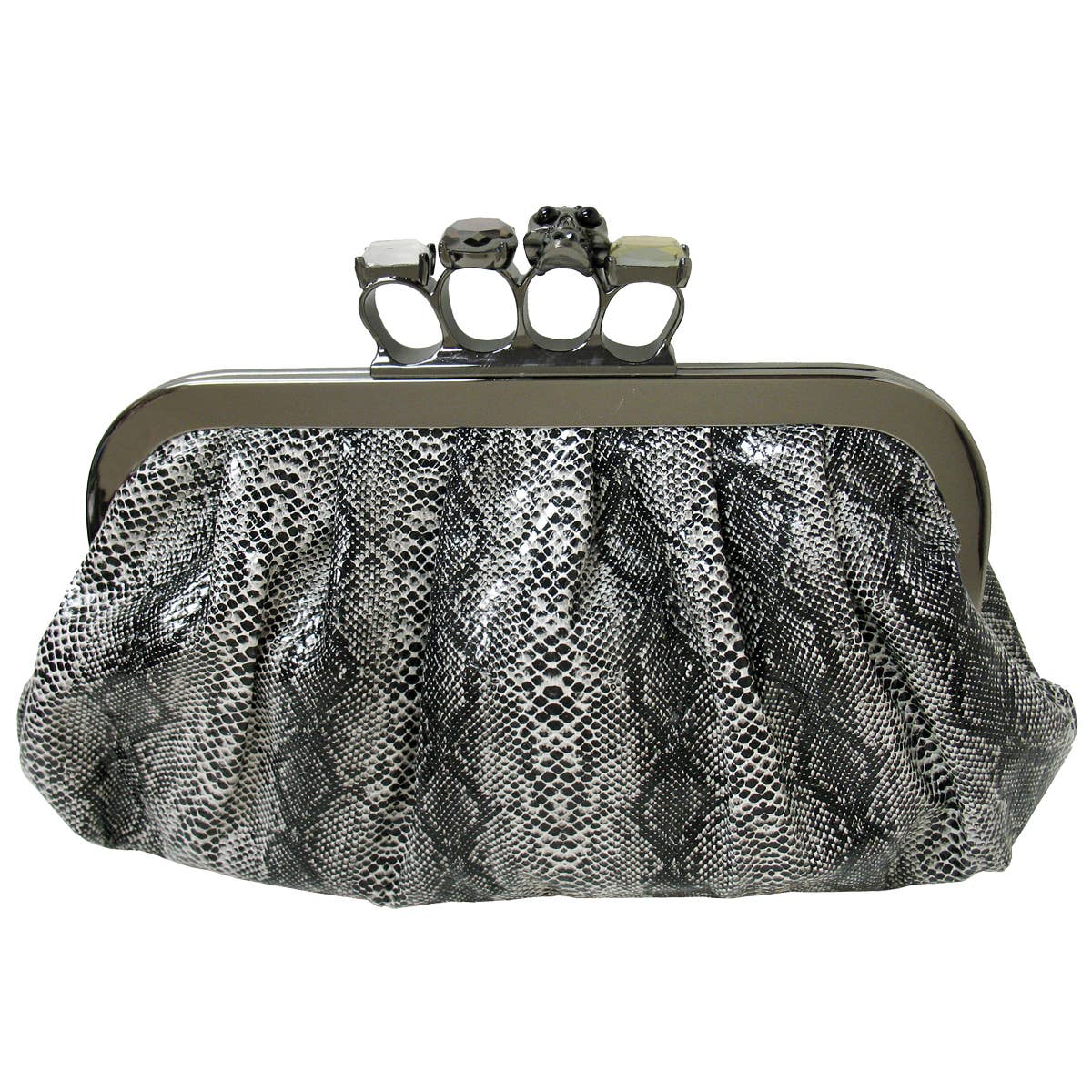 JNBFASHION.COM – Engroshandel Clutch - Dame – Python Print Skull Knuckle Clutch2