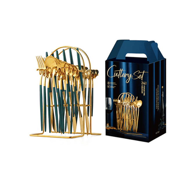 Homerely (We Cover All Import Duties) – Engroshandel Skærebestik sæt – 24-delt bestiksæt i rustfrit stål med opbevaringsstativ8