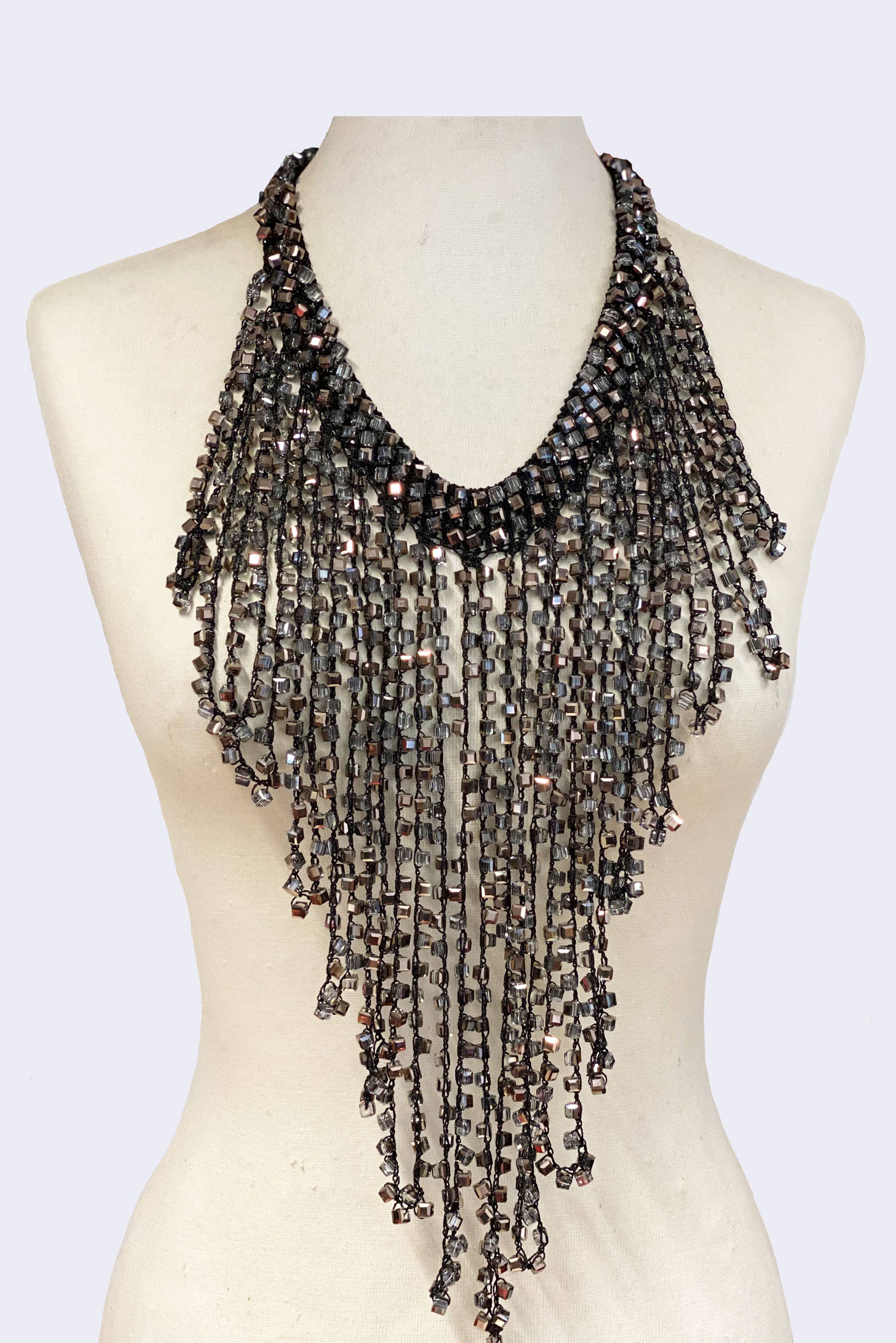 Jianhui London - Wholesale Bib Necklace - 6 x 6 Crystal Fringe Necklaces - Long Tassle4