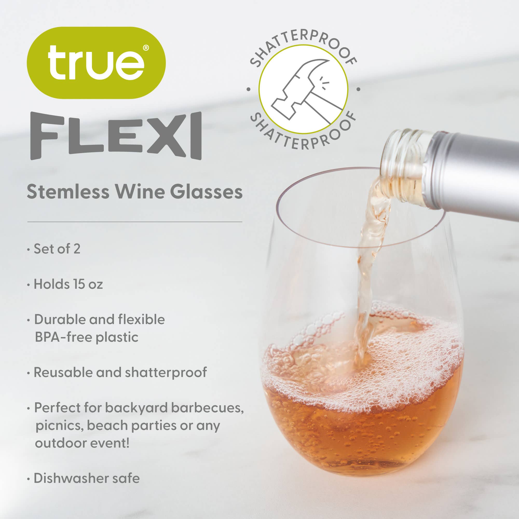 Clair Ensemble de 2 verres à vin en plastique sans pied Flexi en vente sur Faire2
