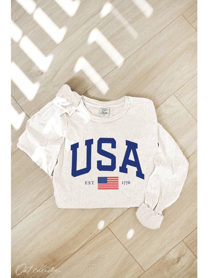 OAT COLLECTIVE - Wholesale Screen Printed T-Shirt - Women's - USA Mineral Washed Long Sleeve Graphic