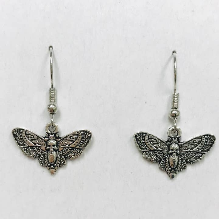 SimpleNGreat - Wholesale Dangle Earrings - Tiny Silver Death Moth Earrings 18mm H * 20mm W2