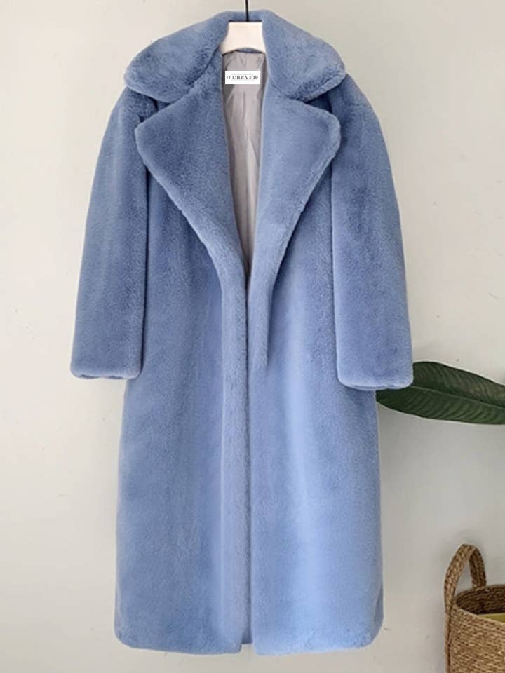 ZURICH Blue Oversized Faux Fur Coat for wholesale on Faire