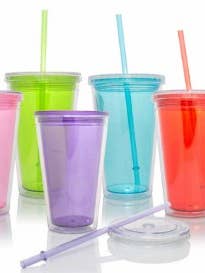 Bicchiere doppia parete in plastica con cannuccia per la vendita all'ingrosso da parte di Living Concepts