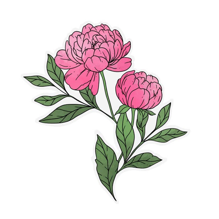 Transparent Peony Waterproof Sticker for Laptops & Bottles for wholesale by Home Folk Studio