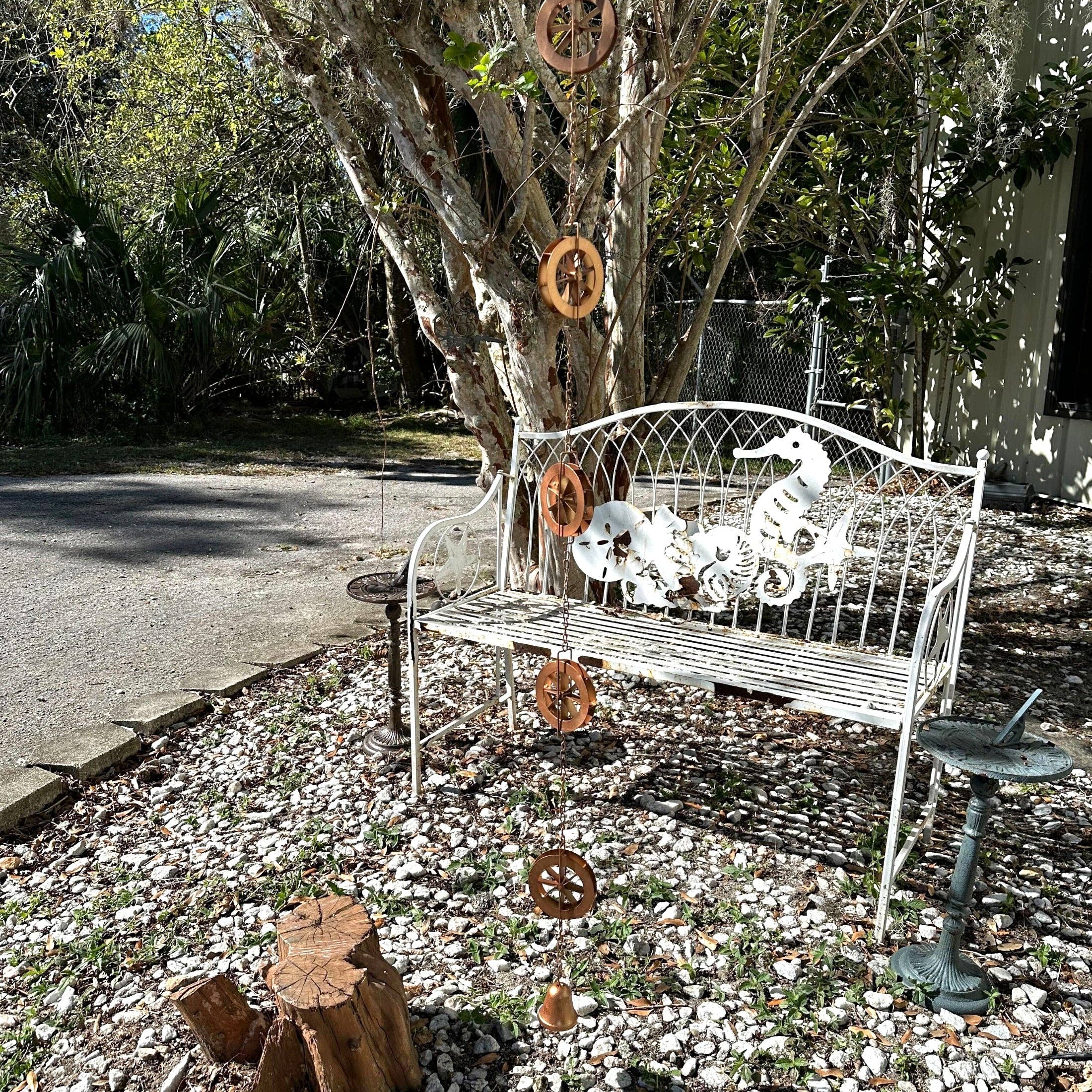 Zeckos - Wholesale Outdoor Ornament/Decor - 78-Inch Metal Rain Chain with 6 Water Wheels & Weighted Bell15