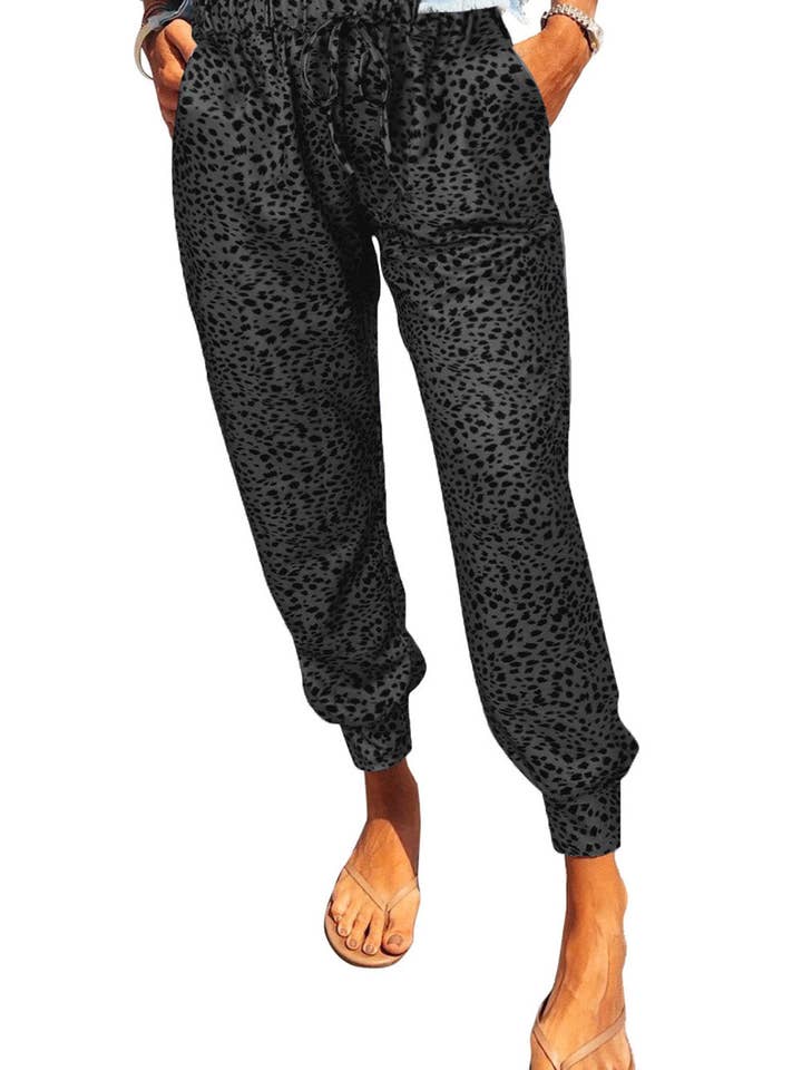 Double Take Leopard Print Joggers with Pockets for wholesale by Beyond Apparel