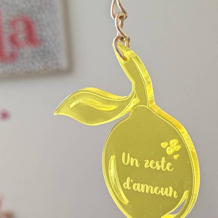 Personalized Lemon Keychain "A Zest of Love" for wholesale by Honorine&Jean