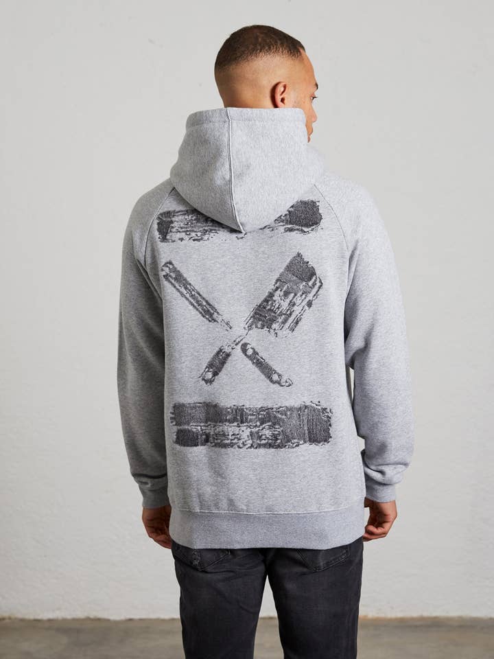 Inked Blades Needle Punch Melange Grey & Check Raglan Hoodie for wholesale by distorted people usa