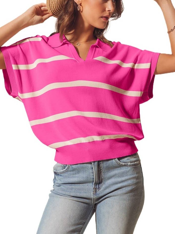 Pull en tricot léger à rayures avec col pour la vente par Vanilla Monkey