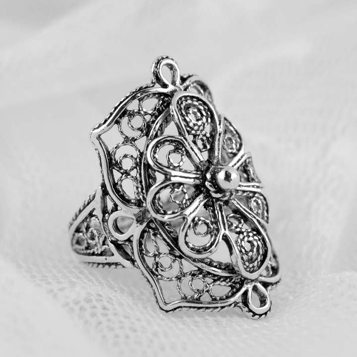 Filigranist Jewelry – wholesale Cocktail/Statement Ring – filigran konst spets broderi kvinnor silverring