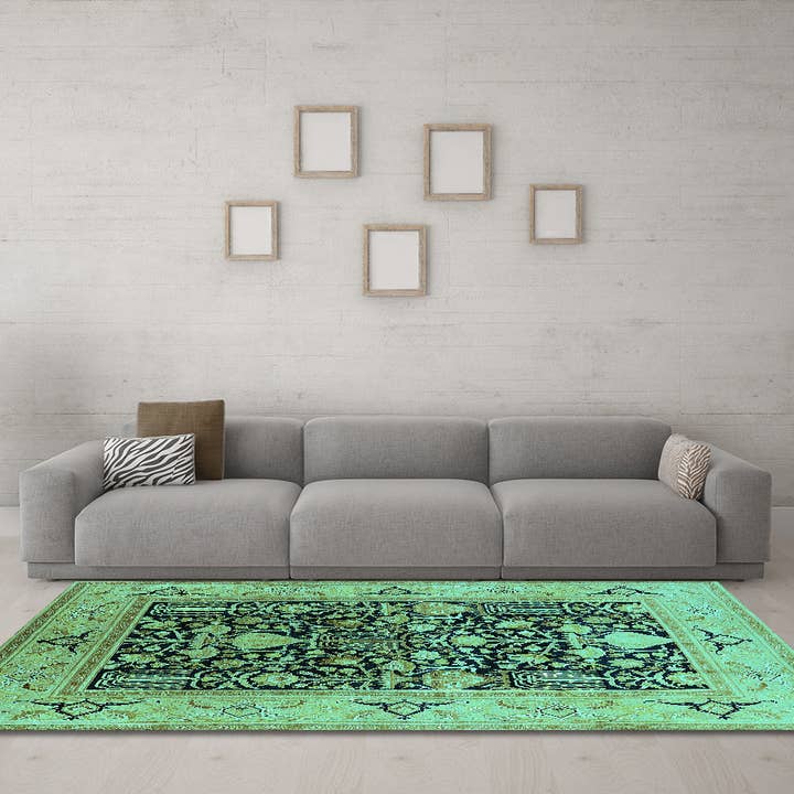 Machine Washable Oriental Turquoise Industrial Area Rugs for wholesale by Ahgly