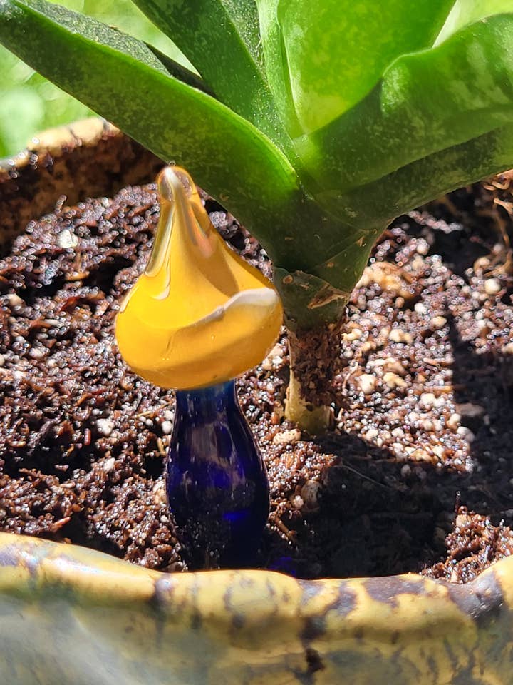 Set of TWO Mushroom Plant Stakes for wholesale by AB Glass Designs