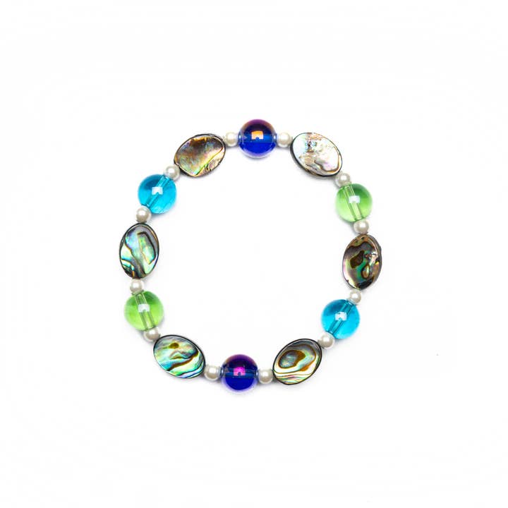 Abalone ovals, glass beads & white magnetic hematite brac for wholesale by Magnehealth