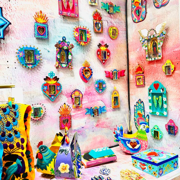 PINK PAMPAS - Wholesale Wall Accent - Mexican handmade Virgin of Guadalupe votive case2