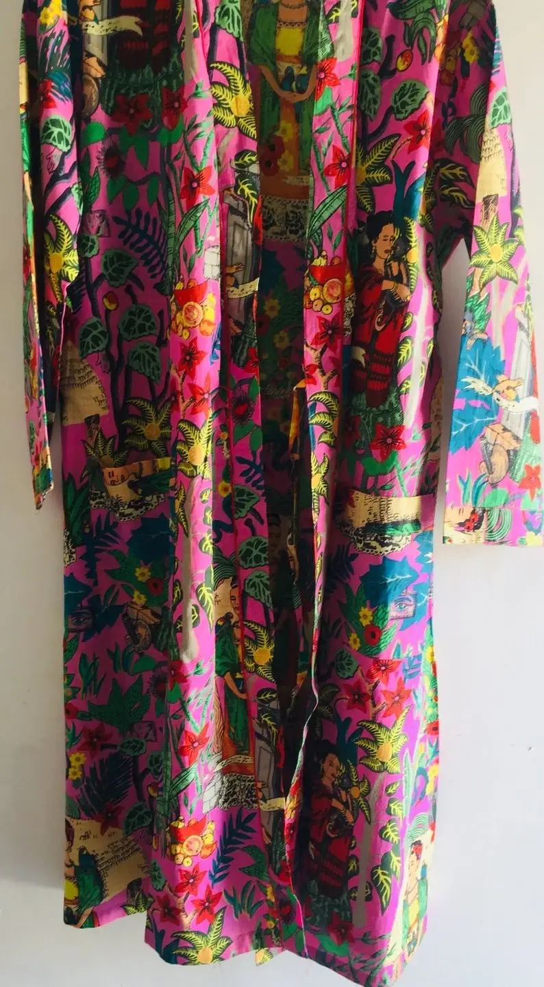 GYPSY STUDIO - Vente Peignoir – femme - Peignoir en coton imprimé Frida Kahlo - Kimono doux et luxueux5