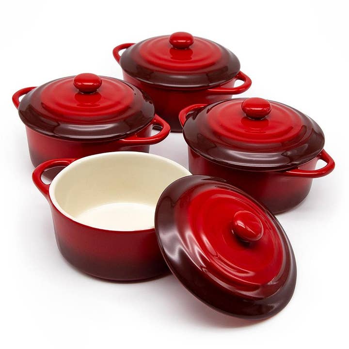 Kook - Wholesale Baking Dish - Kook Mini Casserole Dishes & Lids, Ceramic, 12 oz, Set of 426