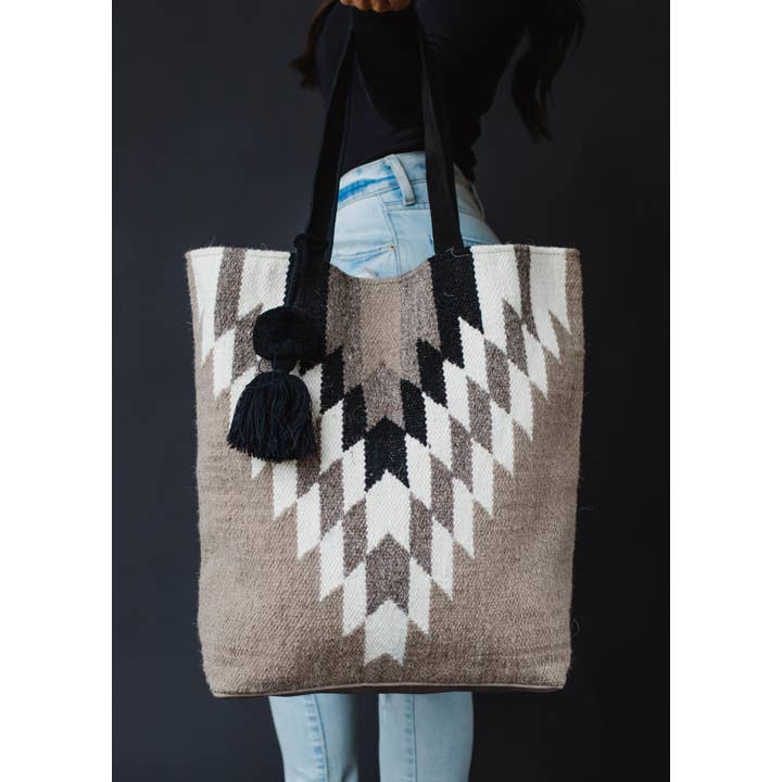 Panache Apparel Co. - Wholesale Tote Bag - Women's - Taupe, Cream & Black Aztec Tote