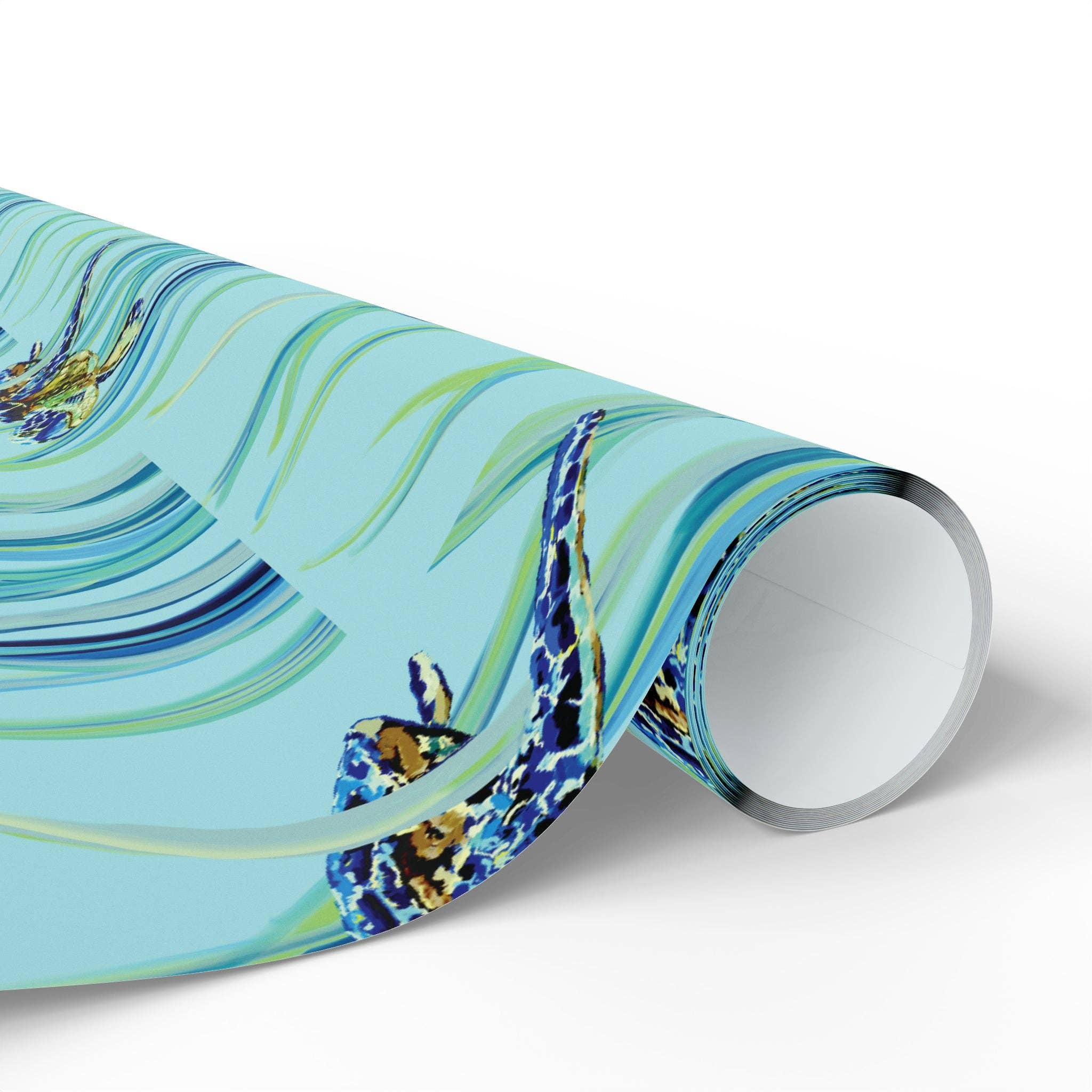 Blue Cava - Wholesale Flat Wrap - Swimming Sea Turtle Wrapping Paper14