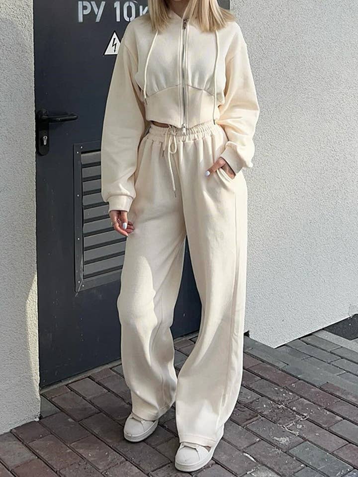 Jiawaknitart - Wholesale Lounge Set - Women's - Cropped Zip-Up Hoodie and Joggers Set6