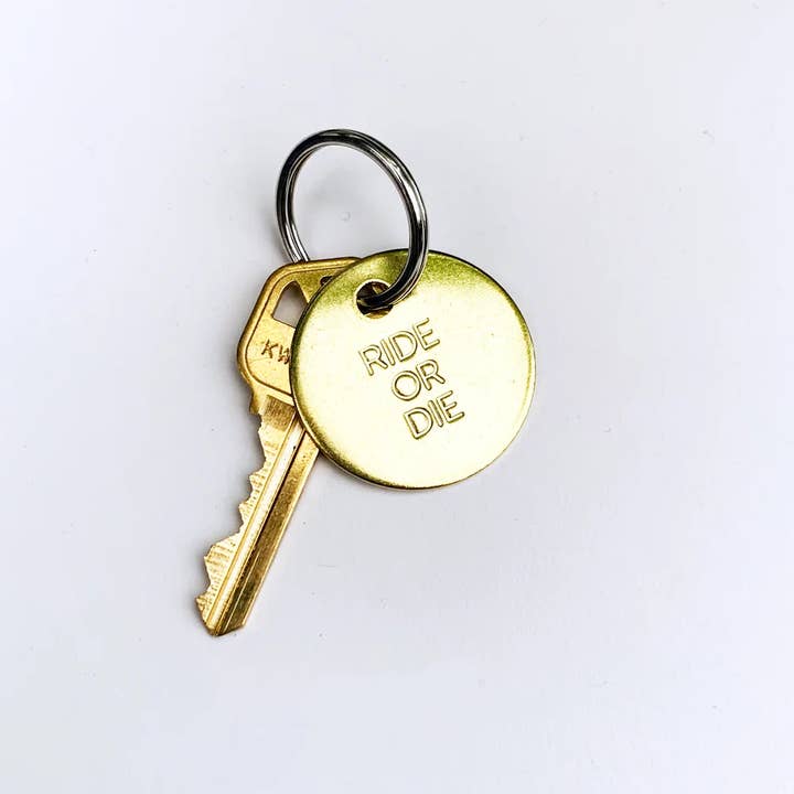 Chaparral Studio - Wholesale Keychain - Unisex - RIDE OR DIE - Medium Hand Pressed Brass Keychain1