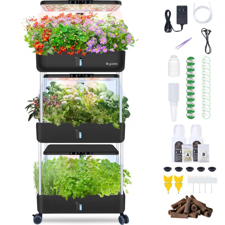 Système de culture hydroponique DRYADES 66 Pods, jardin intérieur à trois niveaux DRYADES avec éclairage de croissance à spectre complet LED, 3 réservoirs d'eau de 13,3 L, hauteur et angle réglables, kits de germination de plantes intelligents professionnels --Z243 pour la vente par Dryades