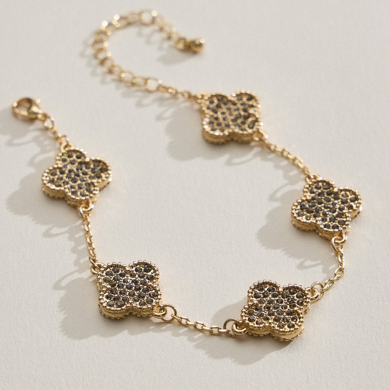 Frem - Wholesale Charm/Dangle Bracelet - Gold Chain Bracelet with Crystal Flower Charms0
