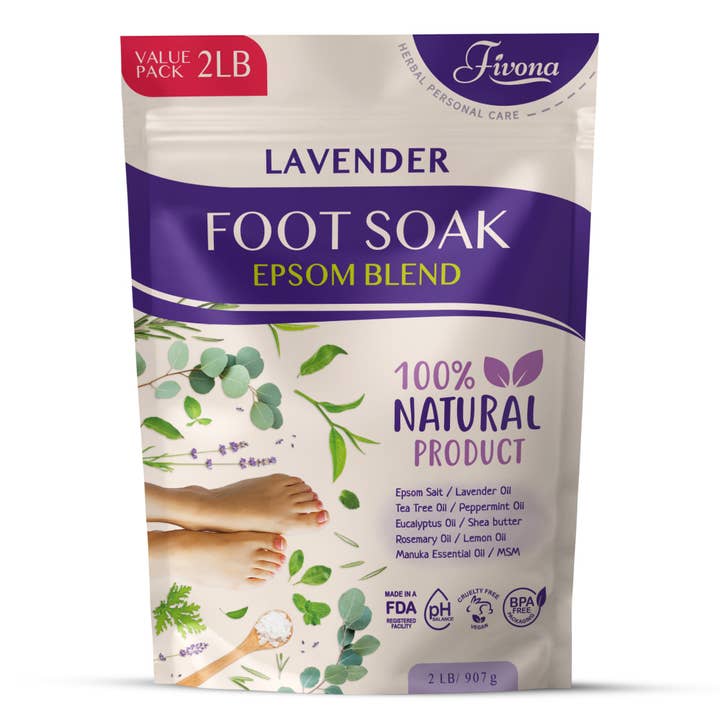 FIVONA - Wholesale Hand/Foot Soak - Foot Soak Epsom Salt with Oils - Lavender - 2Lb