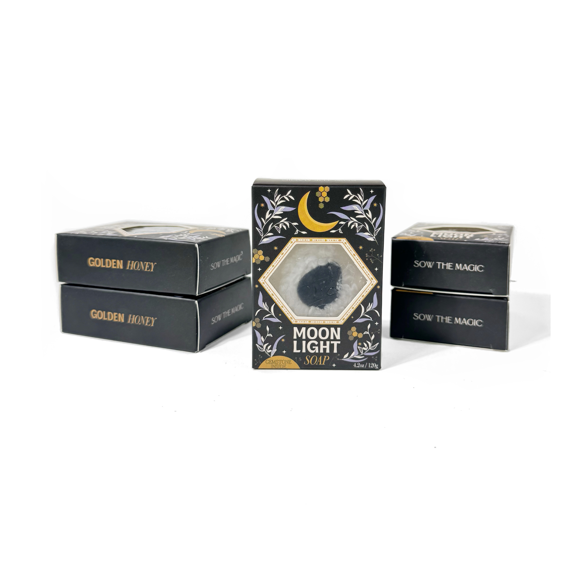 Sow the Magic – Großhandel Feste Seife – Mondlicht-Edelstein-Seife in Goldener Honig mit Obsidian4